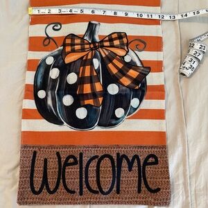 New polka dot pumpkin welcome garden flag great for fall season or Halloween